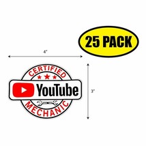 25 Pack 4&quot; X 3&quot; Certified Youtube Mechanic Sticker Decal Humor Funny Gift VG0071 - £15.76 GBP