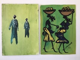 Estate Lot 2 5&quot;x7&quot; Paintings Green Yellow Black One Signed Crifford - $40.00