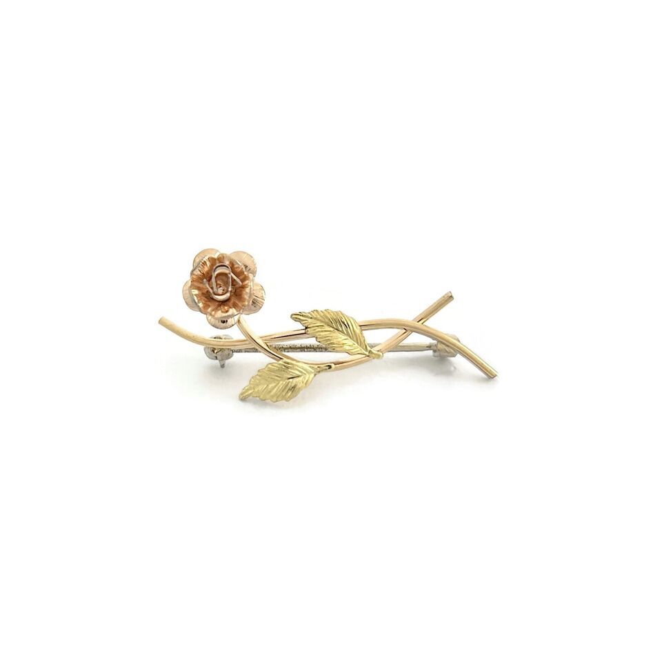 Primary image for Vintage 1940's Krementz Flower Leaf Brooch Pin 14K Yellow Rose Gold, 1.34 Grams