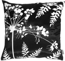 Pillow Decor - Black with White Spring Flower & Ferns Pillow16x16 KB1-0007-04-16 - £19.94 GBP