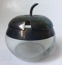 Vintage Silverplate and Glass Apple Condiment Jelly Jam Jar Dish - $24.95