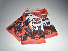 Halloween Waxed Paper Trick Or Treat Bags Black Cat Witch 1950s Vintage ... - £90.67 GBP