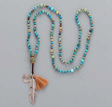 Women Boho Necklaces Natural Stone Antique Charm - £11.70 GBP