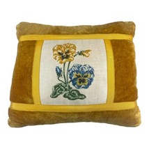 Vintage Handmade Pansy Panel MCM Retro Cottagecore Gold Yellow Pillow 11... - £29.50 GBP