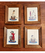 VTG 1960s Set of 4 Framed Lithograph Art  Prints 8.5x10.5&quot; Bath Time Cab... - $2,747.77 MXN