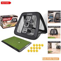 Double-Sided Golf Chipping Net with Mat &amp; 12 Foam Balls for Pro-Level Tr... - $97.96