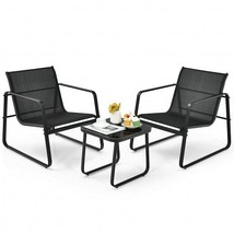 3 Pieces Patio Bistro Furniture Set with Glass Top Table Garden Deck-Bla... - $2,830.85 MXN
