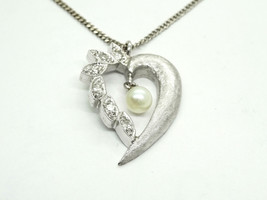 Pearl Dangle &amp; Diamond Open Heart Pendant 14k White Gold Chain 10k White Gold - £219.82 GBP