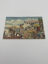 Vintage lithograph postcard Beach Recreation Panama City Beach Florida 1940s - £9.75 GBP