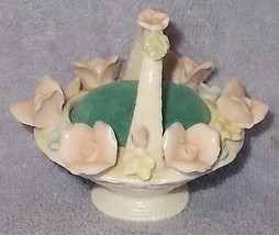 Vintage Lenwile Ardalt China Japan Porcelain Sewing Pin Cushion Flower Basket - £9.33 GBP