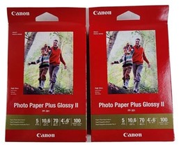 Lot of 2 Canon Photo Paper Plus Glossy II PP-301  4”x6&quot;  100 Sheets Each - New - £15.07 GBP