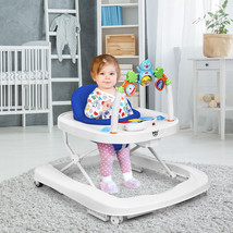 2-In-1 Foldable Baby Walker Adjustable Activity Station W/ Detachable Tray Blue - £90.78 GBP