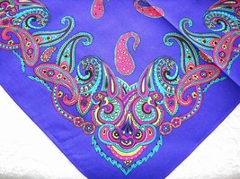 BRIGHT PAISLEY DEEP PURPLE BANDANA with TURQUOISE PINK OLIVE GREEN WHITE... - $4.99