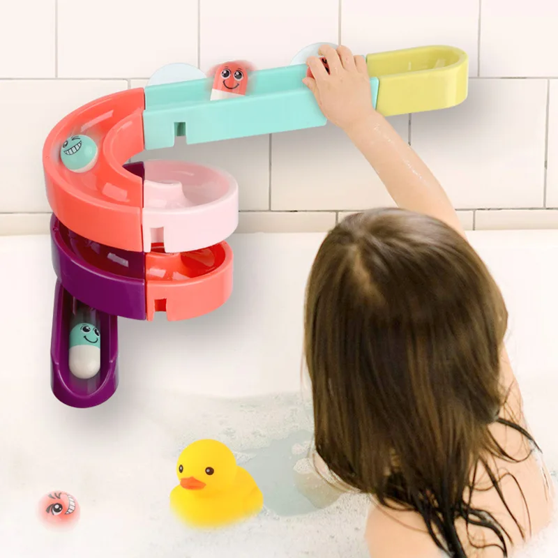 QWZ New DIY Baby Bath Toys Wall Suction Cup Marble Race Run Track Bathroom - £9.56 GBP+