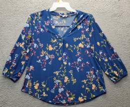 Two by Vince Camuto Blouse Top Womens Medium Multi Floral Long Sleeve V ... - $22.01