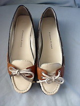 Shoes Etienne Aigner Lake Slip On Leather Boat Shoe Navy/Brown/White 8M Euc - £38.82 GBP