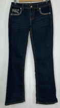 Natural Reflections Jean Womens Dark Blue Mid Rise Straight Embellished ... - $28.00