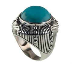 Round Cabochon Turquoise Sterling Silver Large Ring Size 7.50 - $1,547.82 MXN