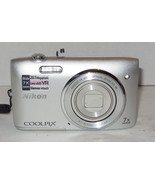 Nikon COOLPIX S3500 20.1MP Digital Camera - Silver Tested Works Battery SD - £156.60 GBP