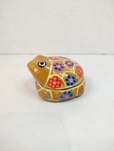 Trinket Box Mexican Redware Pottery Hand Painted Orange Glaze Turtle Flo... - $14.03