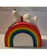 Vintage Snoopy Peanuts lying on RAINBOW bank coin box - no stopper - £15.79 GBP