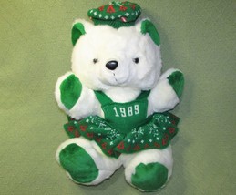 VINTAGE 1989 K MART CHRISTMAS TEDDY BEAR 18&quot; WHITE GREEN DRESS HAT GIRL ... - £31.87 GBP
