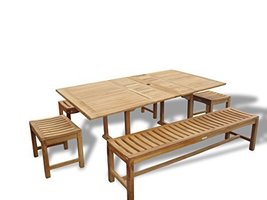 Windsor&#39;s Geniune Grade A Teak 82&quot;x39 Rect Dining Ext Table w/4 backless Benches - £3,257.32 GBP