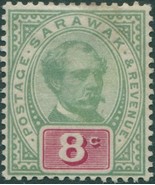 Malaysia Sarawak 1888 SG14 8c green and red Brooke MLH - $15.37