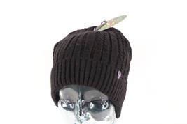 NOS Vtg Streetwear Blank Cable Knit Fleece Lined Winter Beanie Hat Black Womens - £23.35 GBP