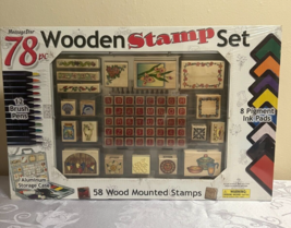 NEW 2004 Message Stor 78 Piece Wooden Stamp Set Includes Storage Case Vi... - £31.19 GBP