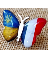 Butterfly Ukrainian &amp; France flags Tryzub Lapel Pin badge Gift Ukraine U... - $20.20 CAD