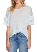 Nwt 1 State Blue Linen Ruffle Top Blouse Size M $59 - £43.09 GBP
