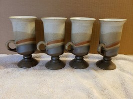 4 Handcrafted Studio Pottery Pedestal Tall Cups Mugs - £11.67 GBP