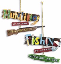 Fishing And Hunting Hanging Icon Words Ornament Set Of 2 - Kurt Adler - £11.70 GBP