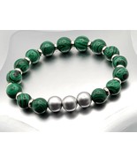 Handmade Bracelet-Stretchy Bracelet-Green/Black &amp; Silver - £4.70 GBP