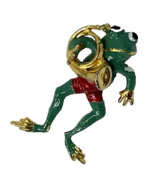 Vintage Anthropomorphic Frog Painted Goldtone Pin - $12.34