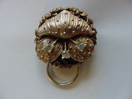 (E-420) gold Iris flower rhinestones brass Eyeglass pin pendant ID badge holder - £15.68 GBP