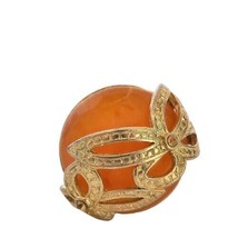 Vintage gold tone &amp; orange glass cabochon butterfly dome ring size 6.5 - £11.85 GBP