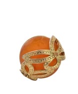 Vintage gold tone &amp; orange glass cabochon butterfly dome ring size 6.5 - £11.98 GBP