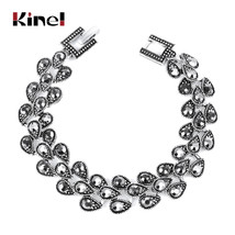 Kinel Punk Charm Bright Black Crystal Bracelet For Women Antique Tibetan Silver  - £10.32 GBP