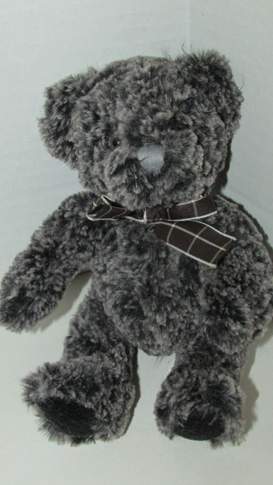 Primary image for Russ Small black gray tan cream plush teddy bear brown bow bean tush textured
