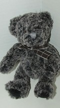 Russ Small black gray tan cream plush teddy bear brown bow bean tush tex... - £10.66 GBP