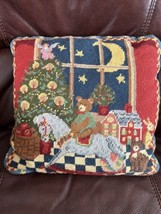 Wool Needlepoint Throw Pillow Christmas Holiday Blue, Red, Green.  (U1) - £22.94 GBP