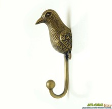 6.29&quot; Vintage Canary Bird Animal Hook Antique Solid Brass Strong Wall Co... - $33.00