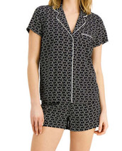 Alfani Womens Sleepwear Printed Notch Collar Pajama Shorts Set  X-Small  Black - £38.44 GBP