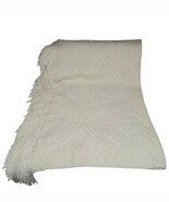 VTG Boho Farmhouse Handwoven Cotton Throw Blanket Diamond Fringe Ivory 4... - $69.45 CAD