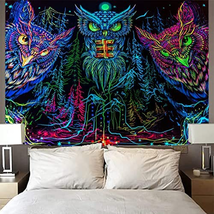 Astronaut Owl Forest Planet Black light Tapestry UV Reactive Tapestry 80&quot;x60&quot; - £23.28 GBP