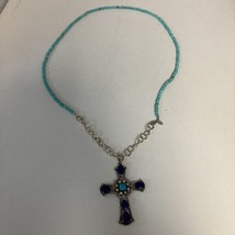 Nicky Butler NB Sterling Turquoise Blue Gems Cross Pendant &amp; 925 NB 26” Necklace - £79.09 GBP