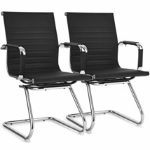 Set of 2 Heavy Duty Conference Chair with PU Leather-Black - Color: Black - $5,403.11 MXN