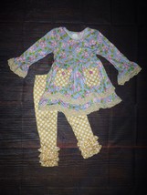 NEW Boutique Floral Ruffle Pocket Tunic Dress &amp; Leggings Girls Outfit Set - $19.99+